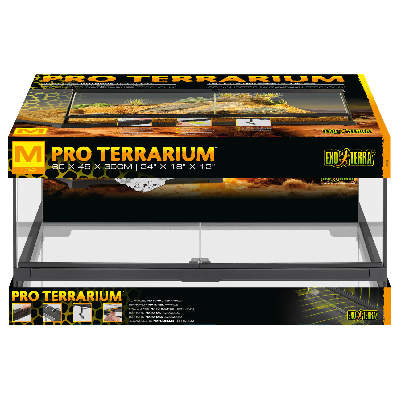 Exo Terra Pro Terrarium Medium Low - 60x45x30cm/ 24"x18"x12"