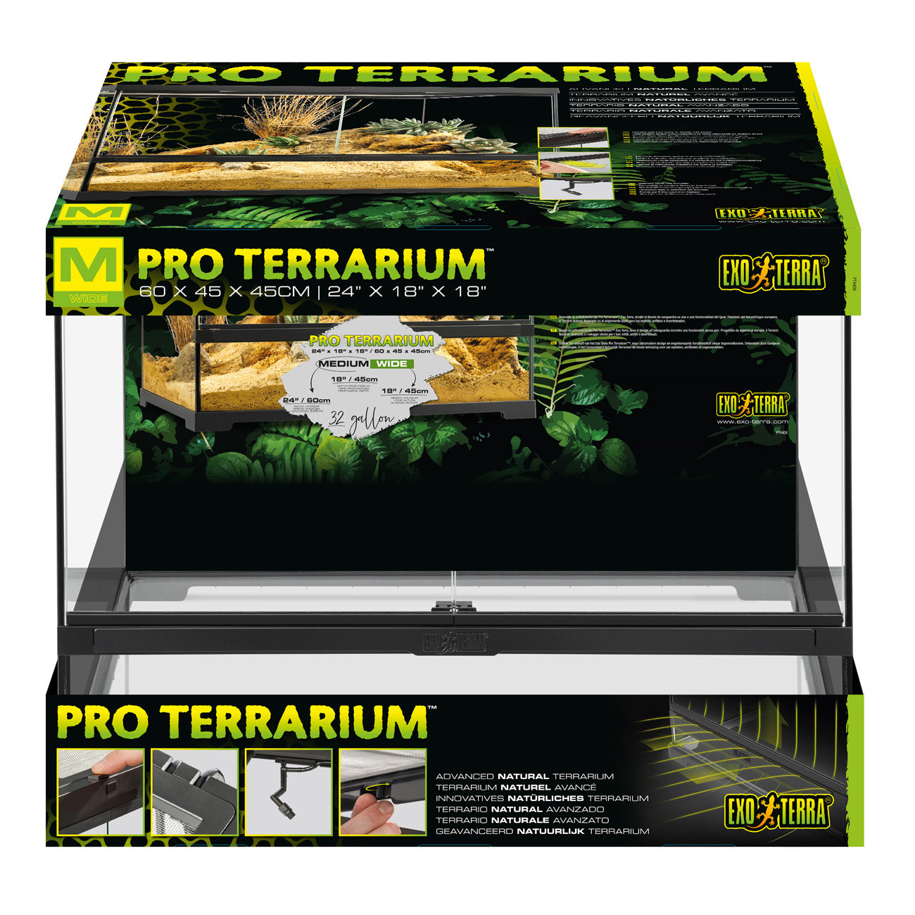 Exo Terra Pro Terrarium Medium Wide - 60x45x45cm/ 24"x18"x18"