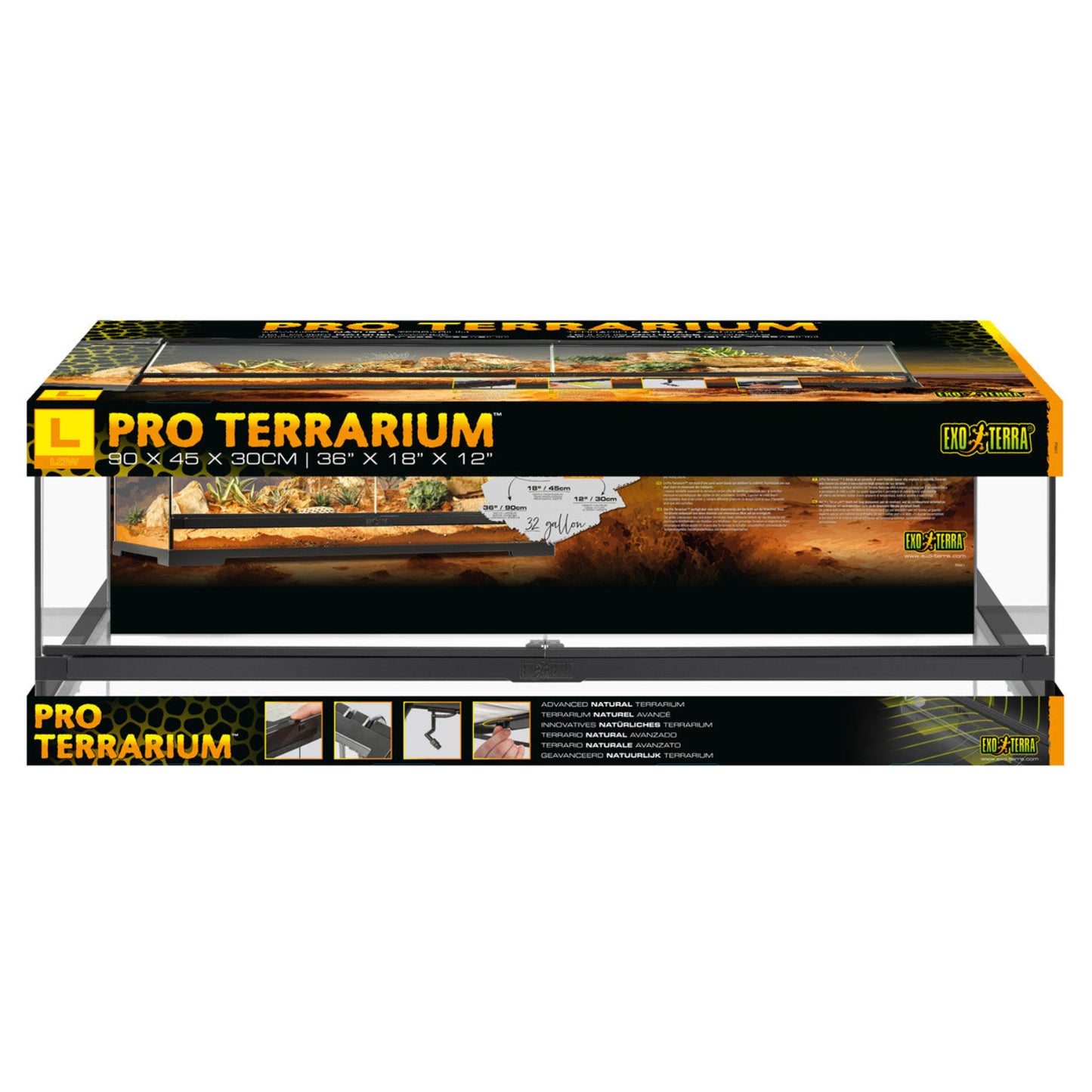 Exo Terra Pro Terrarium Large Low - 90x45x30cm/ 36"x18"x12"