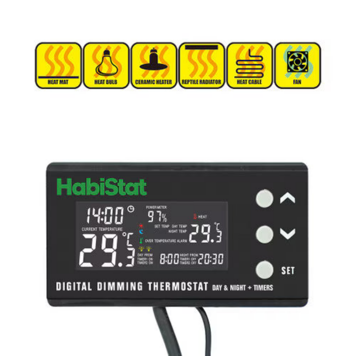 HabiStat Digital Dimming Thermostat, Day/Night, Timer, 600 Watt